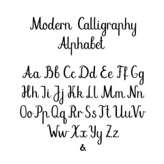 Wall Mural - Calligraphic vector font. Decorative uppercase, lowercase and ampersand. Wedding brush calligraphy. Handwritten script alphabet
