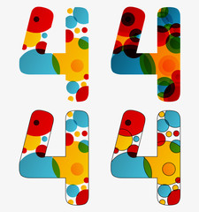 Fototapete - Set of 4 isolated abstract lava lamp styled number four - 4, first simple, second multiplied, third with outlined number four, fourth with outlined every circle and the whole four