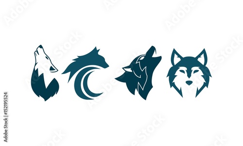 Wolf Set Four Logo Template Wallpaper Mural