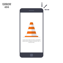 Poster - Mobile phone with a picture of a construction cone. The concept of error 404 on an electronic device. Vector illustration in a flat style isolated on a white background.