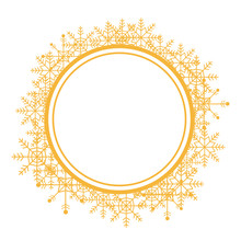Christmas Wreath With Golden Snow Flakes Frame For Xmas Vector Illustration