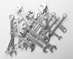 Poster - Set of spanners and screw wrenches on white background