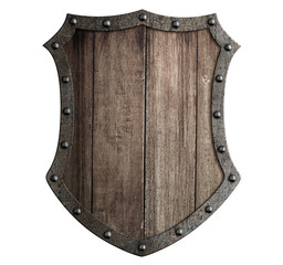 Sticker - medieval wooden shield isolated 3d illustration