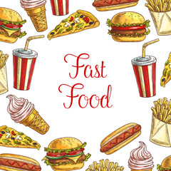 Wall Mural - Fast food lunch dishes sketch poster design