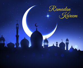 Wall Mural - Ramadan Kareem greeting card with muslim mosque