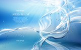 Fototapeta  - Vector illustration background with flows and drops of crystal clear water of light blue color