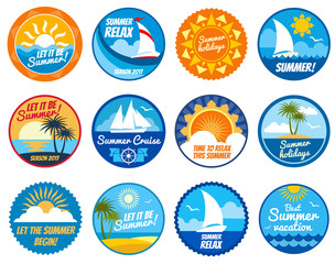 Poster - summer party vector labels and emblems with sun and sea beach