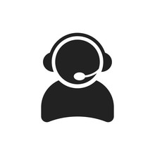 Operator With Microphone Vector Icon. Operator In Call Center Illustration.