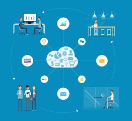 Aufkleber - business people working collaboration on  big data concept and business working on cloud network  concept