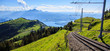 © Victorflowerfly - cogwheel train window view of railway track down Rigi Kulm Station, Lucerne, Switzerland.