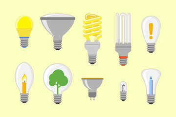 Cartoon lamp light bulb design flat vector illustration electric idea bright graphic solution concept.