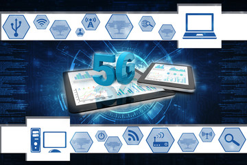 Poster - 3d rendering 5G Network 5G Connection with data
