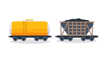 Wall Mural - Wagons: transportation and cargo carriage coal. Wagons with freight, cisterns.