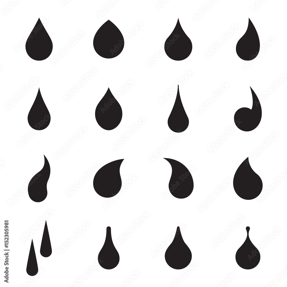 Drop shapes. Collection of droplet shapes isolated on a white background. Vector illustration - obrazy, fototapety, plakaty 