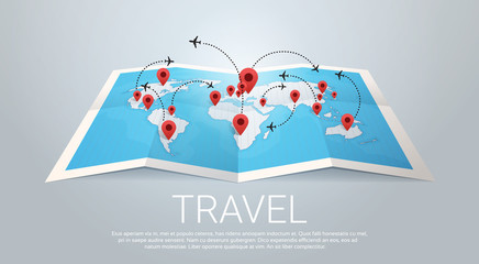 Wall Mural - World Map Earth With Pins Travel Concept Vector Illustration