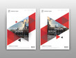 © Craftsman_s - Abstract binder layout. White a4 brochure cover design. Fancy info text frame. Creative ad flyer font. Title sheet model set. Modern vector front page. City view banner. Red triangle figure icon fiber