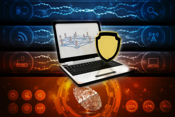 Poster - 3d rendering laptop with shield 
