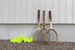 Old wooden rackets at Tennis club