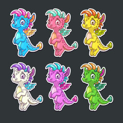 Poster - Funny colorful dragon stickers set.