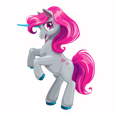 Sticker - Cute cartoon unicorn with pink hair.