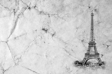 Wall Mural - Eiffel Tower in Paris. Vintage view background. Tour Eiffel old retro style photo with cracks crumpled paper. Postcard style. 