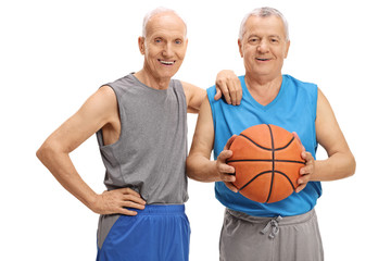 Sticker - Two elderly men in sportswear with a basketball