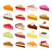 Colorful Sweet Pies Slices Set Vector Illustration.