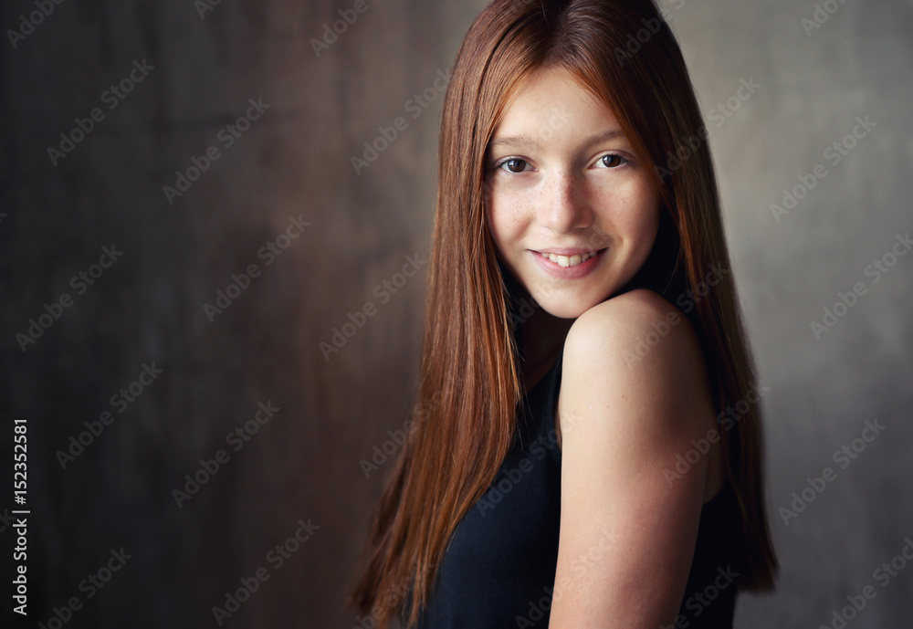 Portrait of a cute teen girl close-up Stock Photo | Adobe Stock