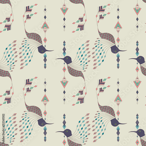 Cotton fabric Exotic aztec birds seamless pattern. Geometric abstract tribal style. Vector illustration
