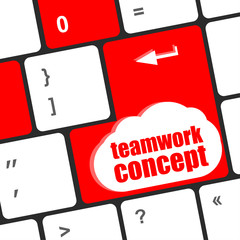Poster - cloud icon with teamwork concept word on computer keyboard key