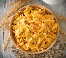 Corn Flakes In Wood Bowl