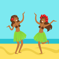 Poster - Hawaiian girl in grass skirt, with hibiscus in hair