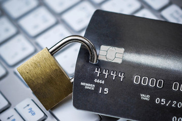 Credit card data security concept / Data encryption on credit card