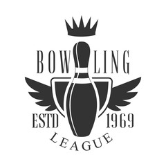 Wall Mural - Bowling league vintage label. Black and white vector Illustration