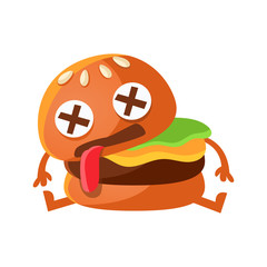 Wall Mural - Dead burger cute cartoon fast food emoji character vector Illustration