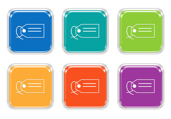 Wall Mural - set of squared colorful buttons with shopping label symbol in blue, green, yellow, orange and purple