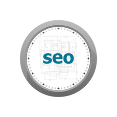 Poster - Text seo on digital screen, it concept . Abstract wall clock isolated on a white background