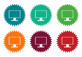 Wall Mural - set of colorful stickers icons with tv screen of computer monitor symbol in blue, green, orange, red