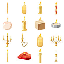 Candles Forms Icons Set, Cartoon Style