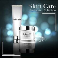Wall Mural - Facial cream cosmetic ads template, 3D illustration cosmetic mockup on a light background. cosmetic product poster, bottle package design.