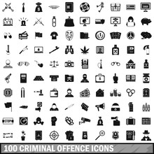 100 Criminal Offence Icons Set, Simple Style 