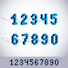 Fototapete - Cybernetic 3d numbers, pixel art vector numeration. Pixel design elements, contemporary dotted digits made in technology style.
