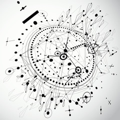 Poster - Technical abstraction created in low poly style. Engineering draft for use in graphic and web design. 3d vector drawing of industrial system made with mechanical parts, circles and lines mesh.