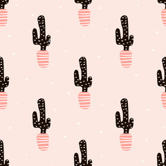 Foto zasłona seamless pattern with cactuses and hand drawn textures.perfect for fabric,textile.vector background