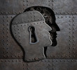 Open brain door with metal gears and cogs 3d illustration
