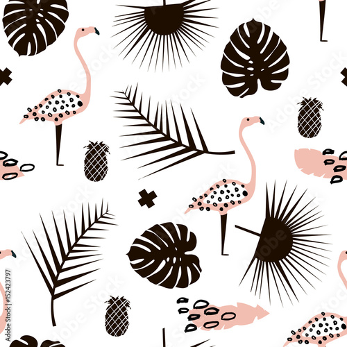palma-galaz-modny-bezszwowy-wzor-z-reka-rysujacymi-elementami-lisc-monstera-ananas-flaming-swietny-do-tkanin-ilustracji-wektorowych-wlokienniczych