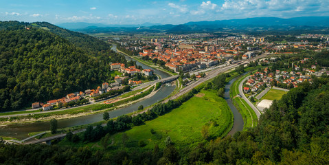 Wall Mural - Summer panorama of the old town of Celje, Slovenia