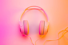 Headphones On Vibrant Colorful Background - Poster