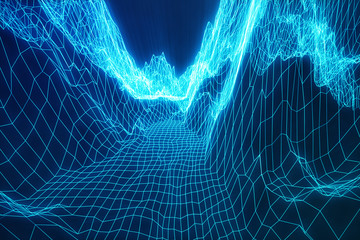 Poster - 3D illustration internet connection, abstract sence of science and technology. Concept image cyberspace landscape grid.