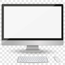 Imac Computer Display With Blank White Screen Isolated On A Transparent Background Front View.